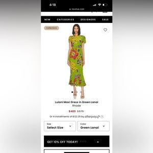 Rhode Lulani Dress Green Lanai size 4